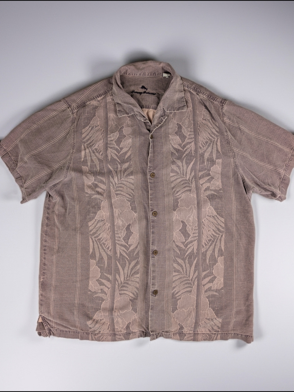 Tommy Bahama Men's 2XL Mauve Floral Woven 100% Silk Short Sleeve Button-Up Shirt